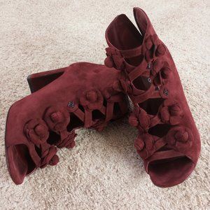 CHANEL suede camelia booties size 39.5 